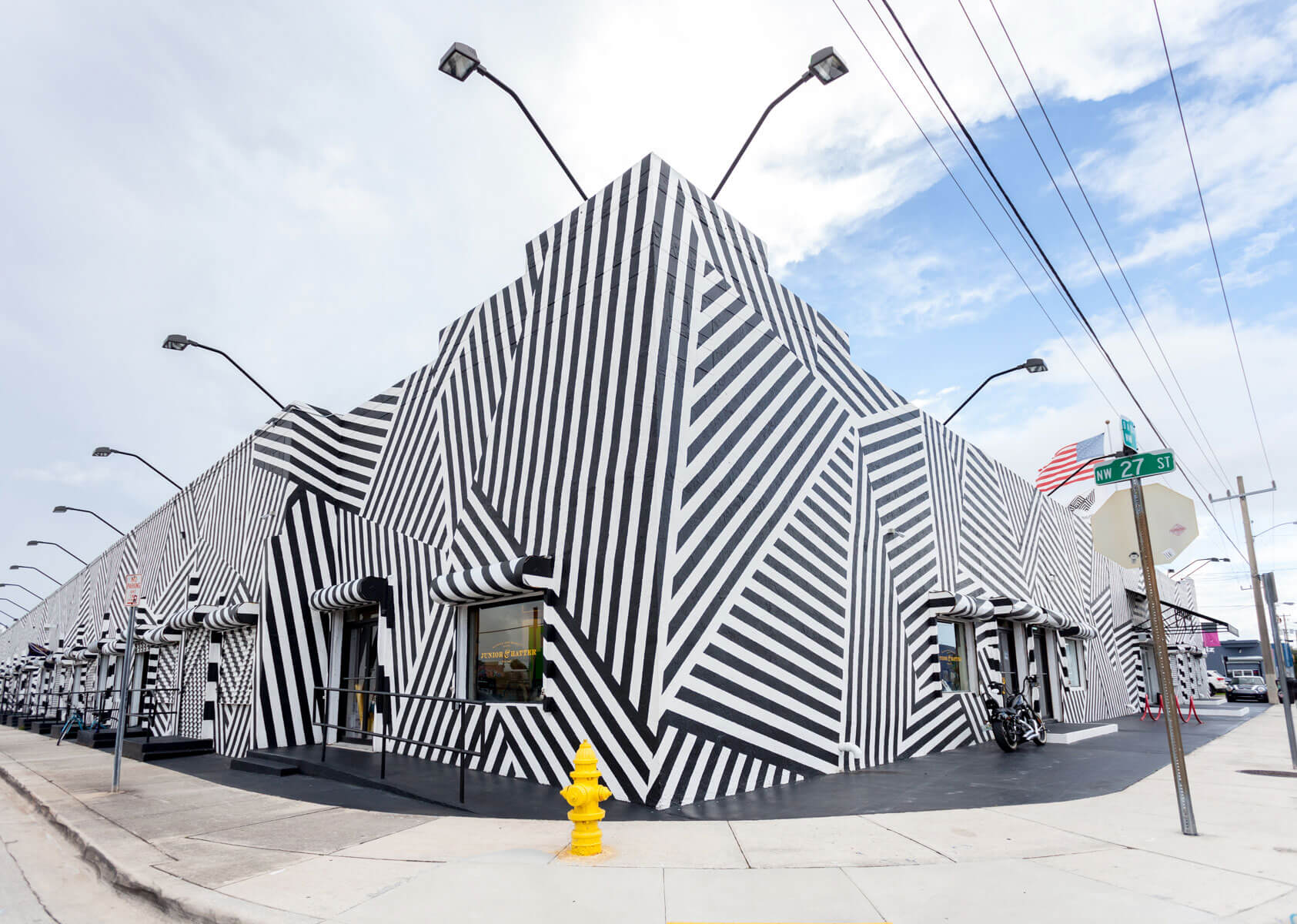 The Wynwood Building black and white stripped paint