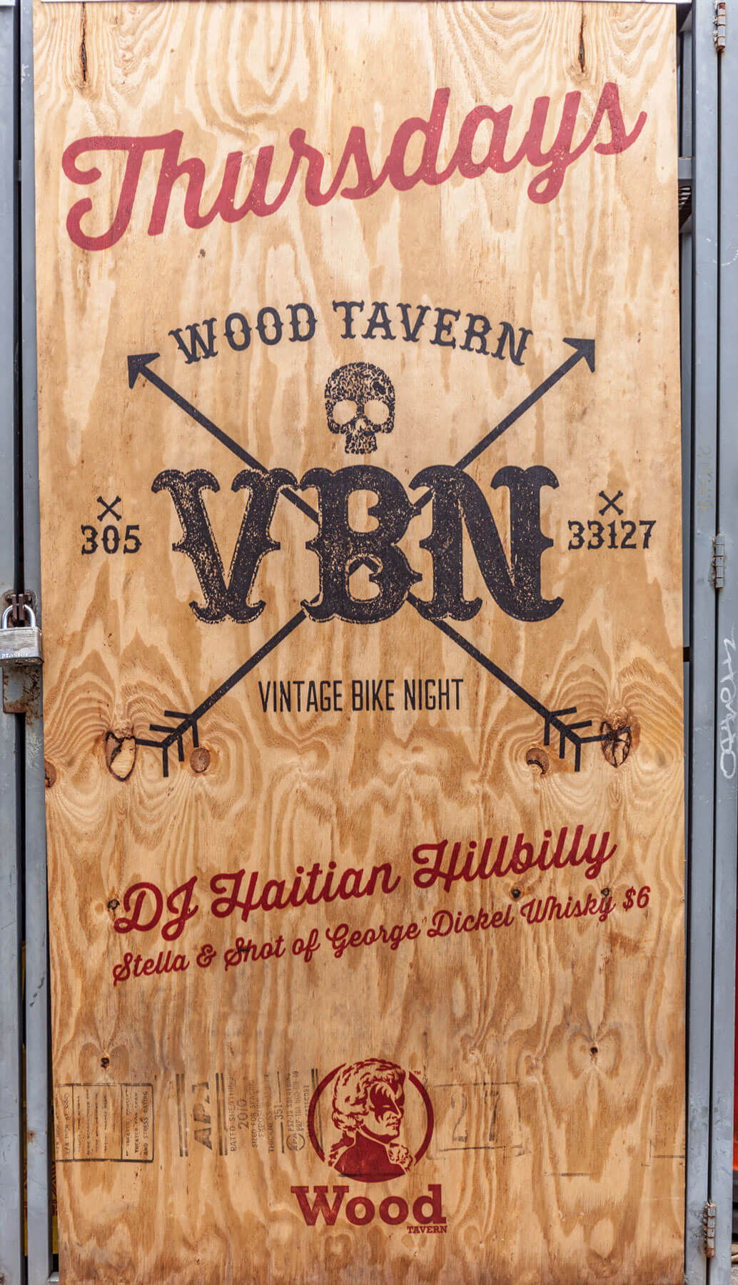 Wood Tavern Vintage Bike Night signage
